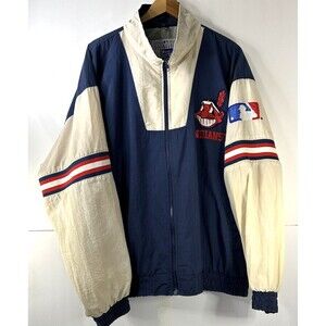 Vintage Cleveland Indians Men's XL Blue Pullover Jacket Pro Player zip Wahoo
